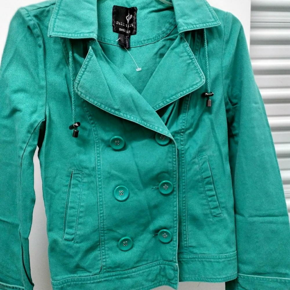 Aqua Green Hooded Peacoat Jacket
